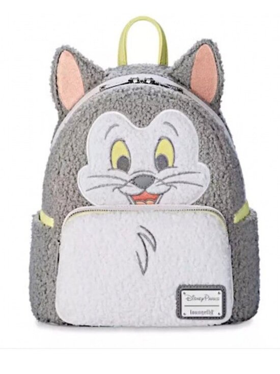 Loungefly Disney Figaro Cat Mini Backpack Pinocchio Fuzzy Sherpa Gray Kitten NWT